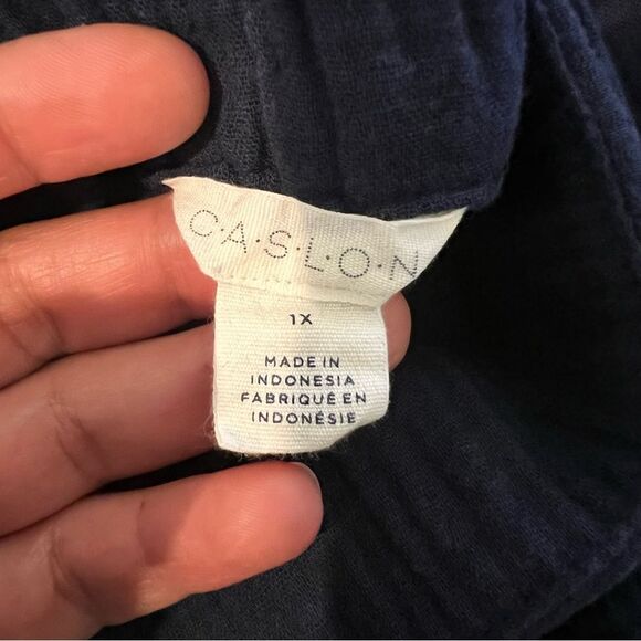 CASLON Women's Tie Waist Maxi Skirt Faux Wrap in Navy Cotton Gauze Size 1X - Picture 4 of 15